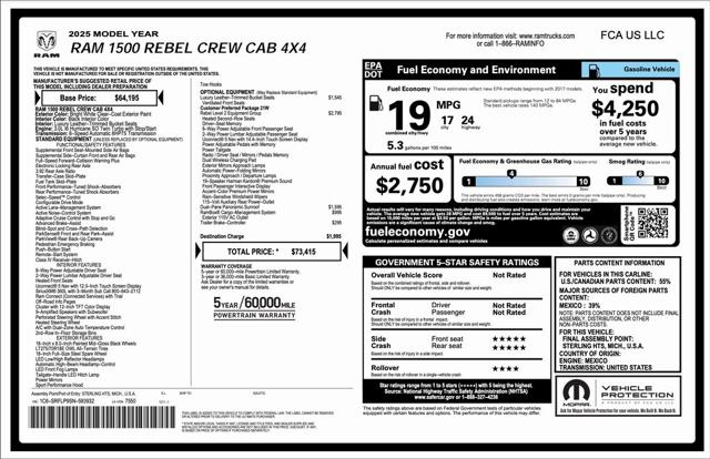 2025 RAM Ram 1500 RAM 1500 REBEL CREW CAB 4X4 57 BOX