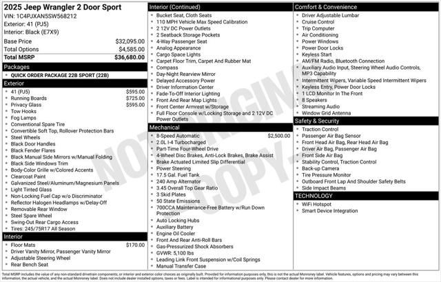 2025 Jeep Wrangler WRANGLER 2-DOOR SPORT