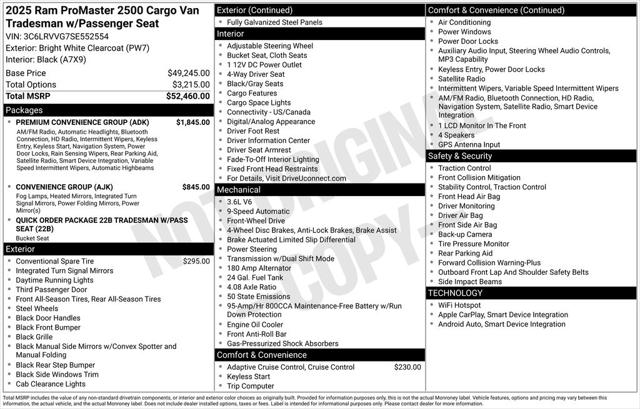2025 RAM Ram ProMaster RAM PROMASTER 2500 TRADESMAN CARGO VAN LOW ROOF 136 WB