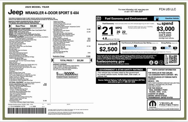 2025 Jeep Wrangler WRANGLER 4-DOOR SPORT S