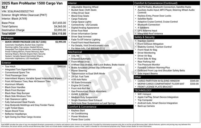 2025 Ram ProMaster Cargo Van SLT Low Roof 136" WB