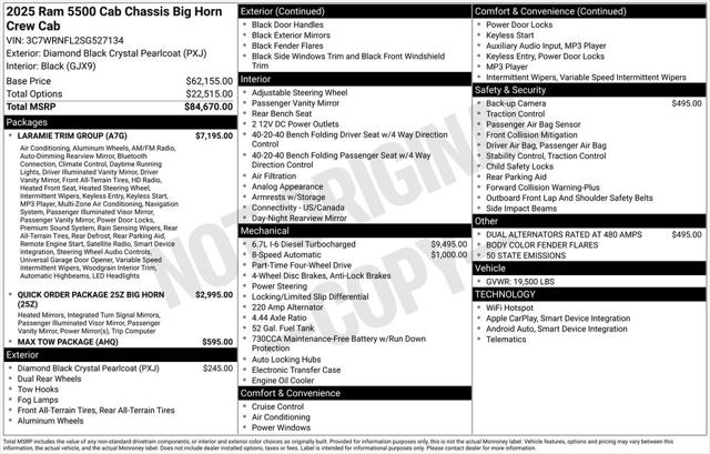 2025 RAM Ram 5500 Chassis Cab RAM 5500 BIG HORN CHASSIS CREW CAB 4X4 84 CA