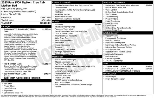 2025 RAM Ram 1500 RAM 1500 BIG HORN CREW CAB 4X4 64 BOX