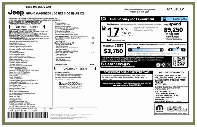 2025 Wagoneer Grand Wagoneer GRAND WAGONEER L SERIES III OBSIDIAN 4X4