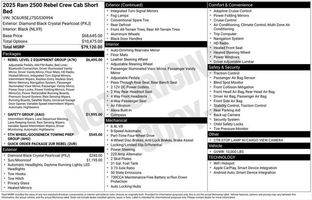 2025 RAM Ram 2500 RAM 2500 REBEL CREW CAB 4X4 64 BOX