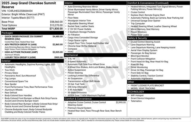 2025 Jeep Grand Cherokee GRAND CHEROKEE SUMMIT RESERVE 4X4