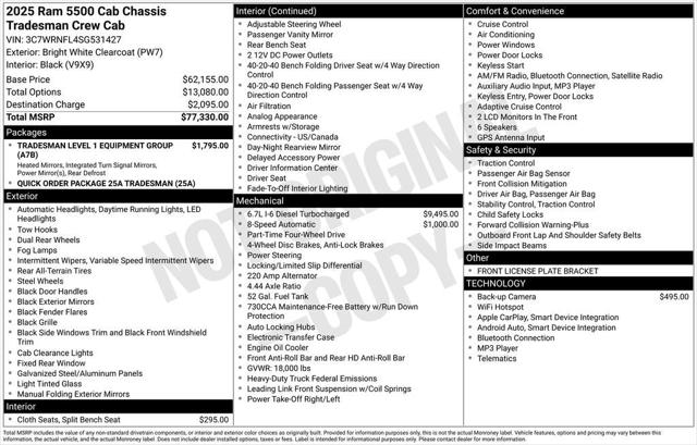 2025 RAM Ram 5500 Chassis Cab RAM 5500 TRADESMAN CHASSIS CREW CAB 4X4 84 CA