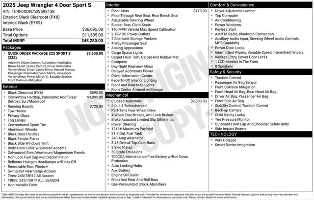 2025 Jeep Wrangler WRANGLER 4-DOOR SPORT S