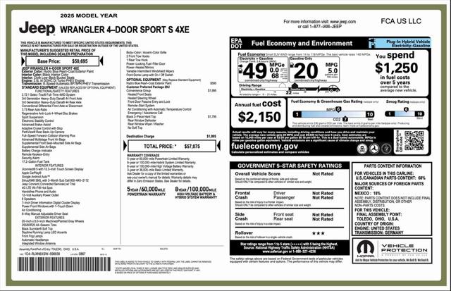2025 Jeep Wrangler 4xe WRANGLER 4-DOOR SPORT S 4xe