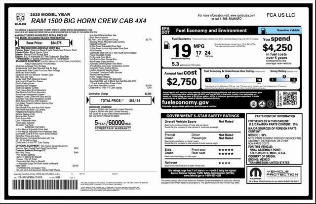 2025 RAM Ram 1500 RAM 1500 BIG HORN CREW CAB 4X4 64 BOX