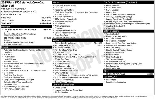 2025 RAM Ram 1500 RAM 1500 WARLOCK CREW CAB 4X4 57 BOX