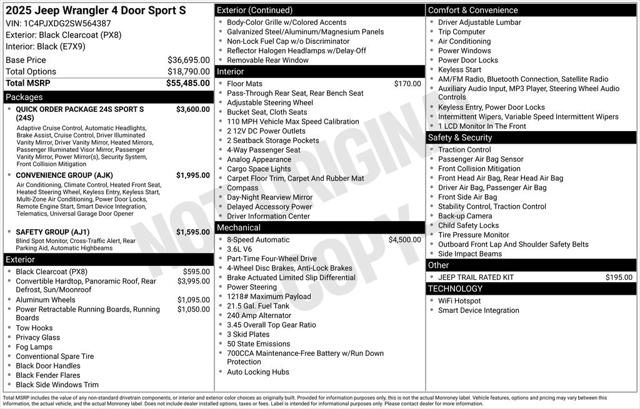 2025 Jeep Wrangler WRANGLER 4-DOOR SPORT S