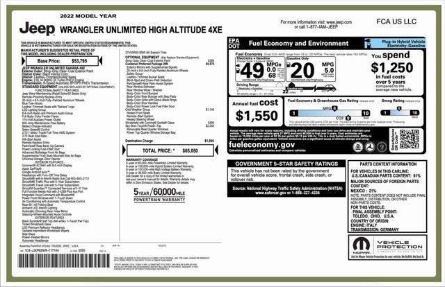 2022 Jeep Wrangler 4xe Unlimited High Altitude 4x4
