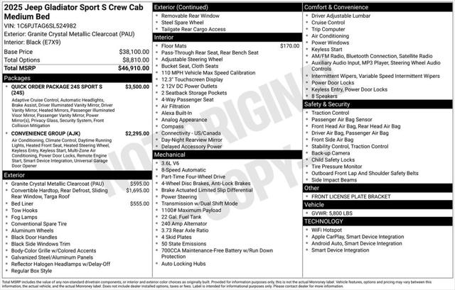 2025 Jeep Gladiator GLADIATOR SPORT S 4X4 2025 Jeep Gladiator GLADIATOR SPORT S 4X4