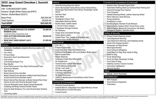 2025 Jeep Grand Cherokee GRAND CHEROKEE L SUMMIT RESERVE 4X4