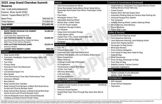 2025 Jeep Grand Cherokee GRAND CHEROKEE SUMMIT RESERVE 4X4