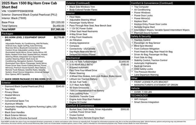 2025 RAM 1500 Big Horn Crew Cab 4x4 57 Box