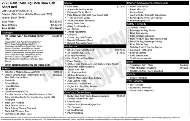 2025 RAM Ram 1500 RAM 1500 BIG HORN CREW CAB 4X4 57 BOX