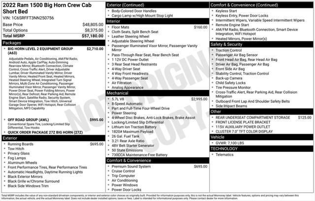 2022 RAM 1500 Big Horn Crew Cab 4x4 57 Box