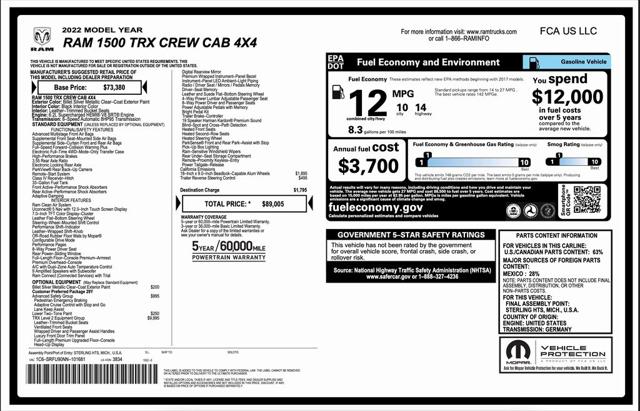 2022 RAM 1500 TRX Crew Cab 4x4 57 Box 2022 RAM 1500 TRX Crew Cab 4x4 57 Box