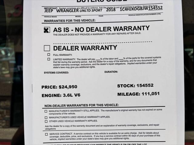 2018 Jeep Wrangler Unlimited Sport S 4x4