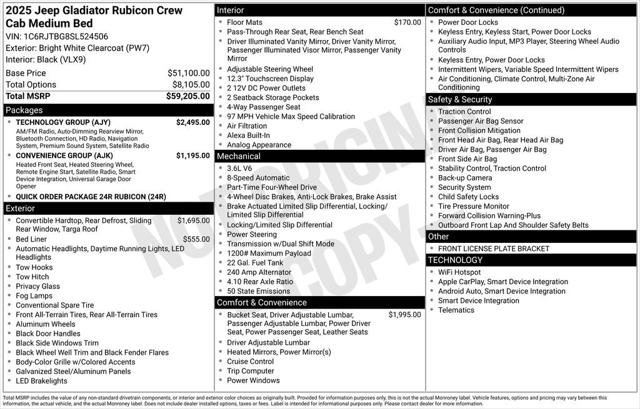 2025 Jeep Gladiator GLADIATOR RUBICON 4X4 2025 Jeep Gladiator GLADIATOR RUBICON 4X4