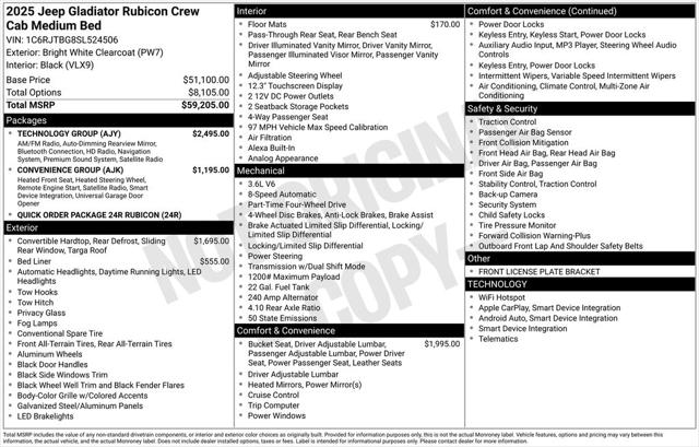 2025 Jeep Gladiator GLADIATOR RUBICON 4X4 2025 Jeep Gladiator GLADIATOR RUBICON 4X4