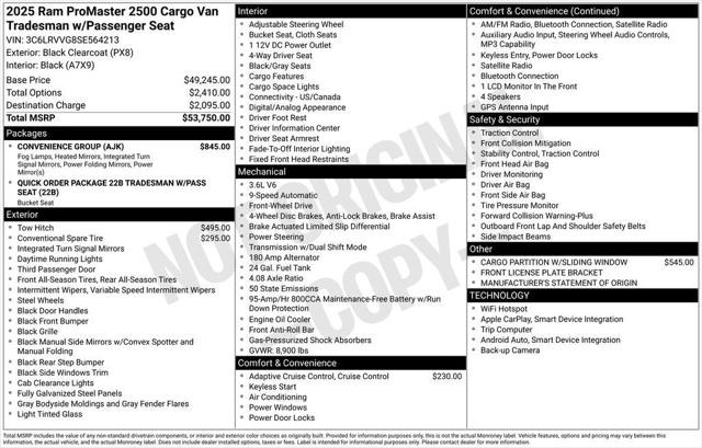 2025 RAM Ram ProMaster RAM PROMASTER 2500 TRADESMAN CARGO VAN LOW ROOF 136 WB 2025 RAM Ram ProMaster RAM PROMASTER 2500 TRADESMAN CARGO VAN LOW ROOF 136 WB