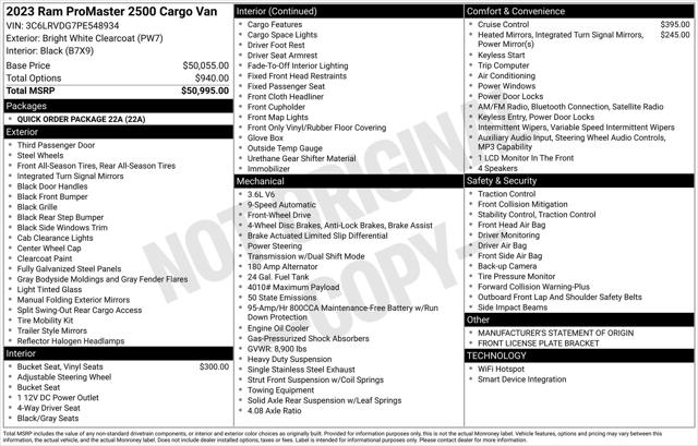 2023 RAM ProMaster 2500 Cargo Van High Roof 159 WB