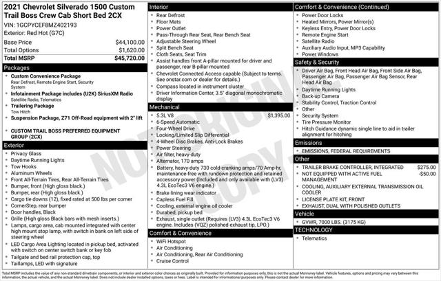 2021 Chevrolet Silverado 1500 4WD Crew Cab Short Bed Custom Trail Boss