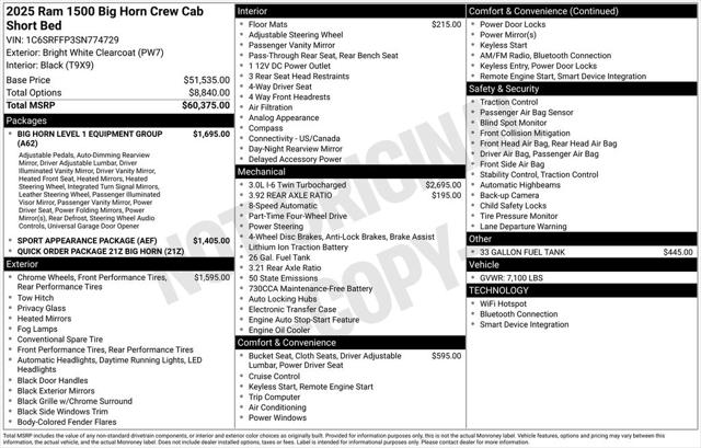 2025 RAM Ram 1500 RAM 1500 BIG HORN CREW CAB 4X4 57 BOX