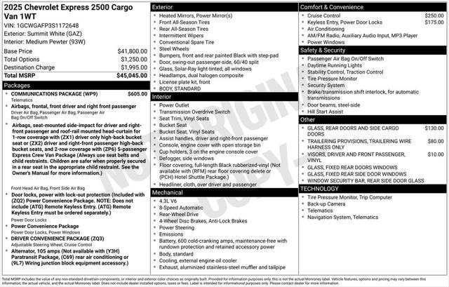 2025 Chevrolet Express Cargo Van RWD 2500 Regular Wheelbase WT
