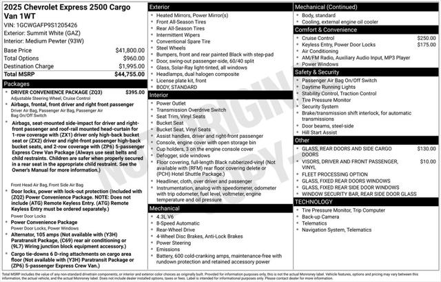 2025 Chevrolet Express Cargo Van RWD 2500 Regular Wheelbase WT
