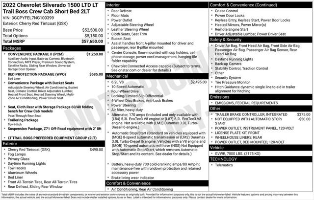 2022 Chevrolet Silverado 1500 LTD 4WD Crew Cab Short Bed LT Trail Boss