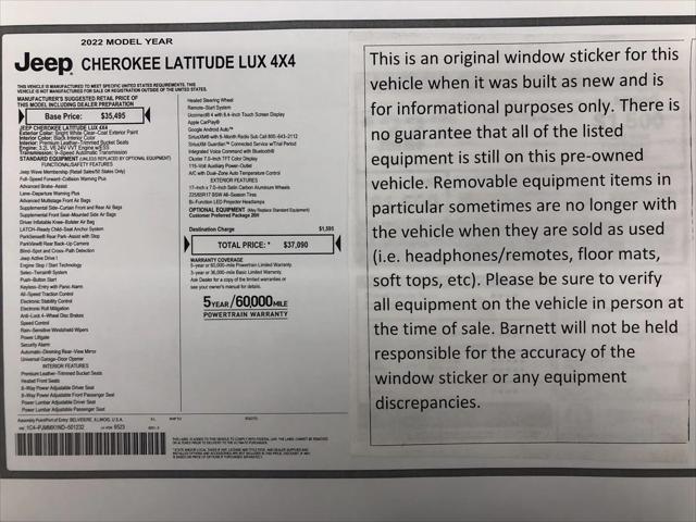 2022 Jeep Cherokee Latitude Lux 4x4 2022 Jeep Cherokee Latitude Lux 4x4