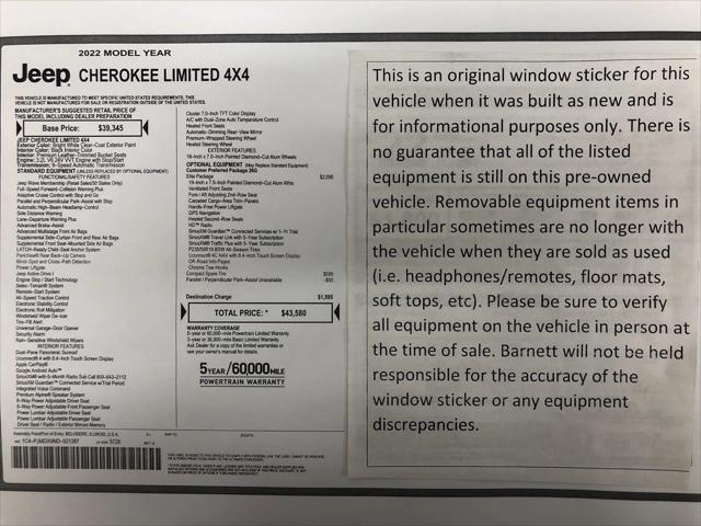 2022 Jeep Cherokee Limited 4x4 2022 Jeep Cherokee Limited 4x4