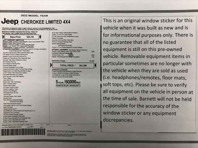 2022 Jeep Cherokee Limited 4x4 2022 Jeep Cherokee Limited 4x4