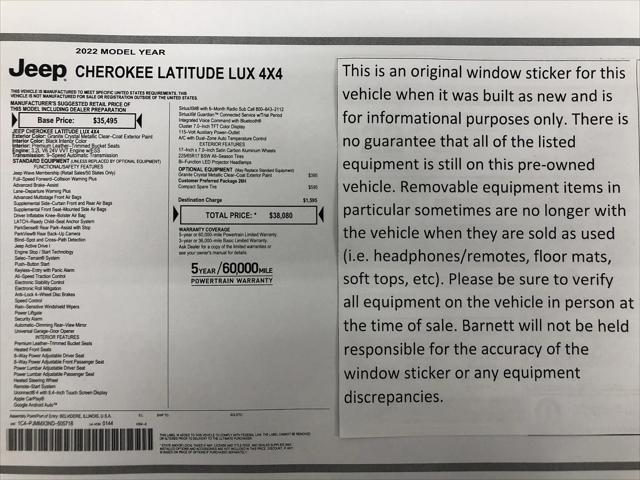 2022 Jeep Cherokee Latitude Lux 4x4 2022 Jeep Cherokee Latitude Lux 4x4