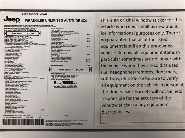 2020 Jeep Wrangler Unlimited Sport Altitude 4X4 2020 Jeep Wrangler Unlimited Sport Altitude 4X4