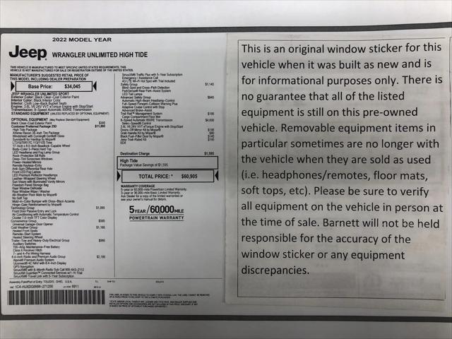 2022 Jeep Wrangler Unlimited High Tide 4x4 2022 Jeep Wrangler Unlimited High Tide 4x4