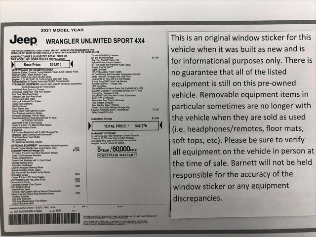 2021 Jeep Wrangler Unlimited Sport S 4x4 2021 Jeep Wrangler Unlimited Sport S 4x4