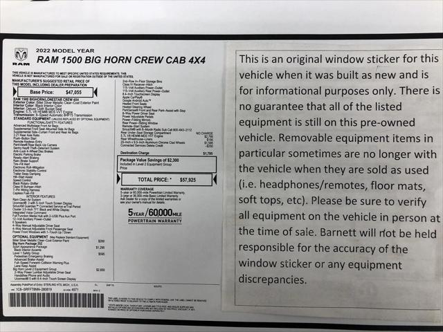 2022 RAM 1500 Big Horn Crew Cab 4x4 57 Box