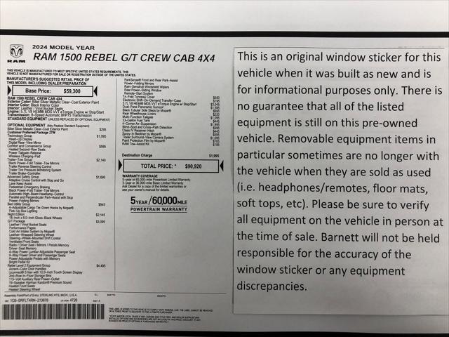 2024 RAM 1500 Rebel Crew Cab 4x4 57 Box 2024 RAM 1500 Rebel Crew Cab 4x4 57 Box