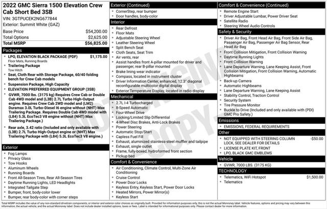 2022 GMC Sierra 1500 4WD Crew Cab Short Box Elevation with 3SB