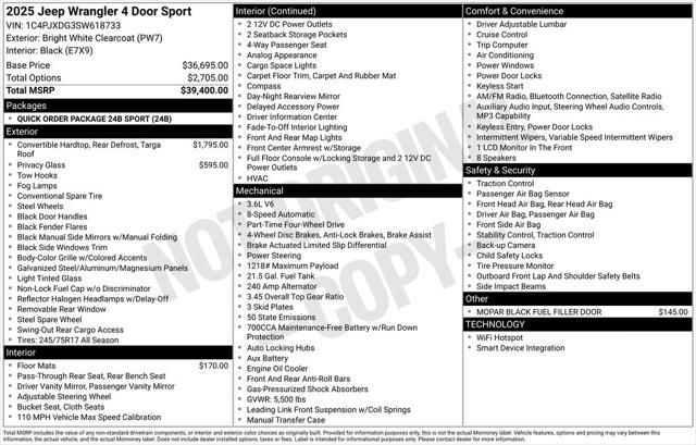 2025 Jeep Wrangler WRANGLER 4-DOOR SPORT