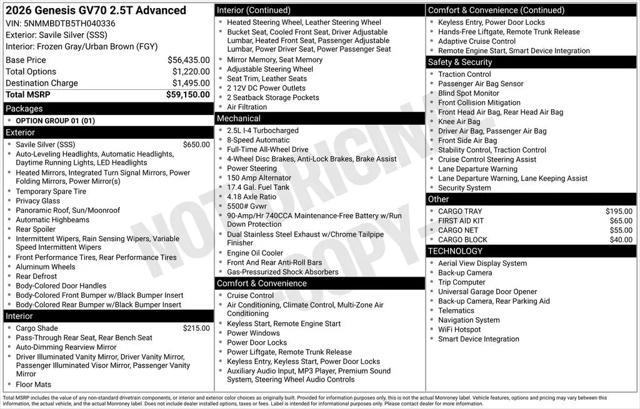 2026 Genesis GV70 2.5T Advanced