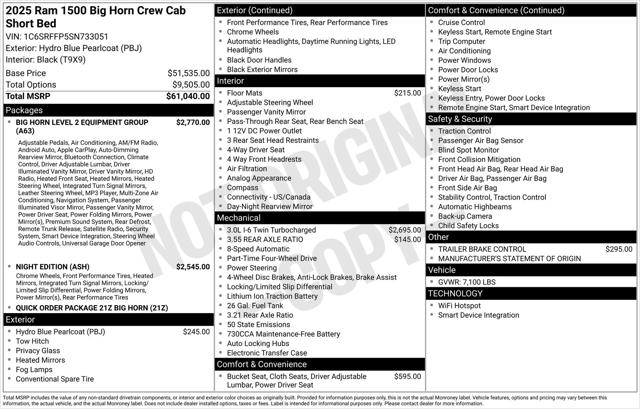 2025 RAM Ram 1500 RAM 1500 BIG HORN CREW CAB 4X4 57 BOX