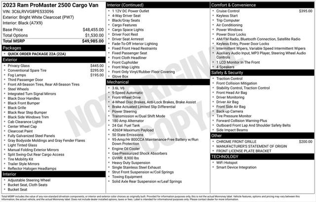 2023 RAM ProMaster 2500 Cargo Van Low Roof 136 WB