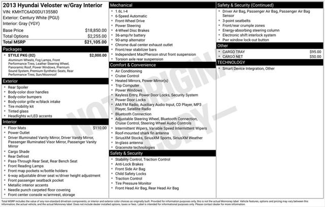 2013 Hyundai Veloster Base w/Gray