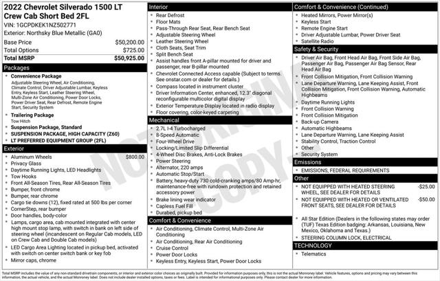 2022 Chevrolet Silverado 1500 4WD Crew Cab Short Bed LT with 2FL